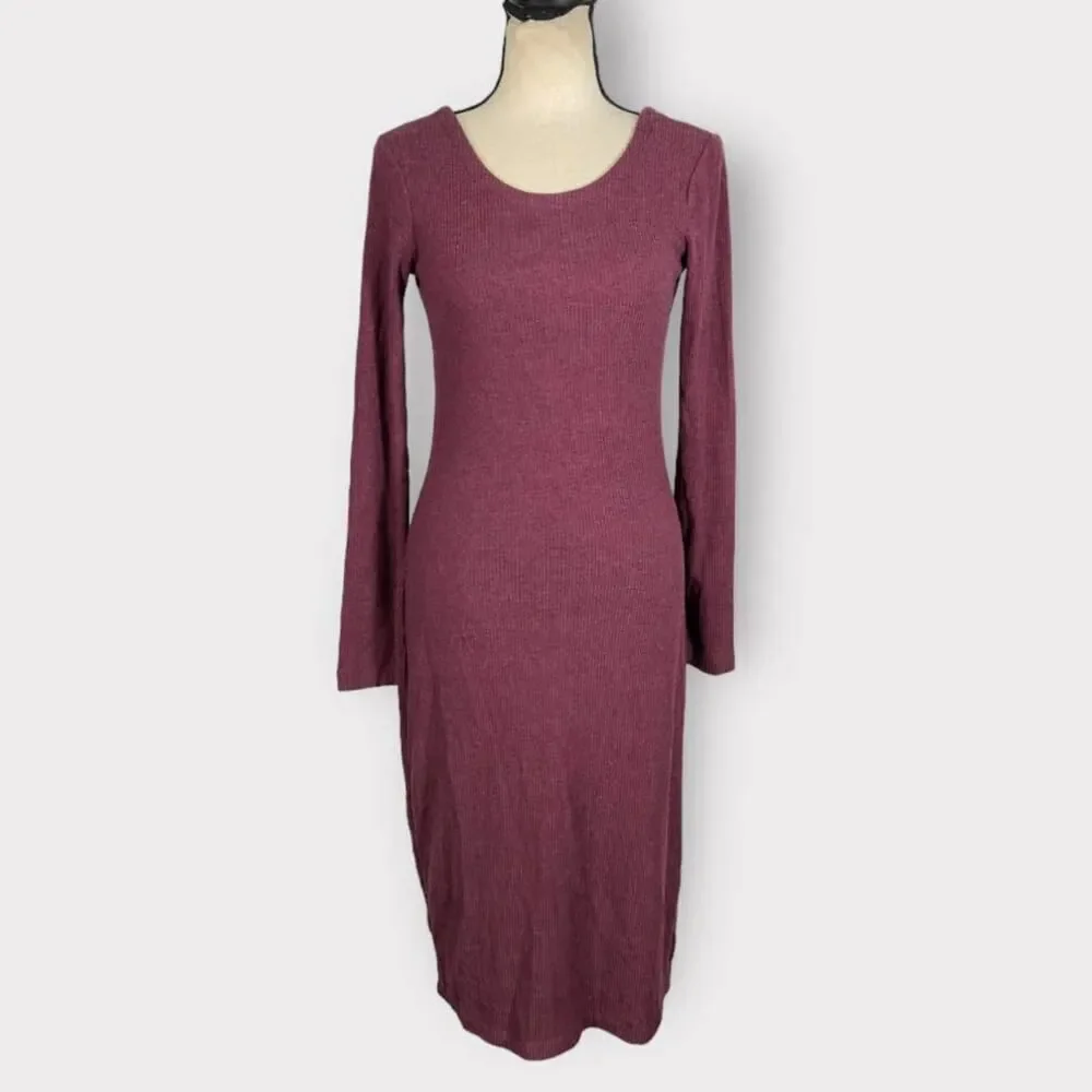 Chaser Purple Ribbed Long Sleeve Scoop Back Midi Dress Women's Size Small NWT